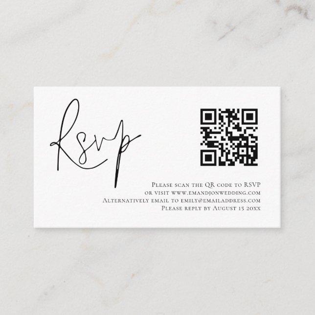 Carte D'accompagnement Script minimaliste QR Code Mariage RSVP (Devant)