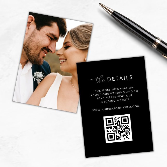 Carte D'accompagnement Script moderne Black Qr Code Détails du Mariage ph (Créateur téléchargé)