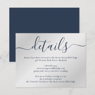 Carte D'accompagnement Script moderne bleu marine et argent
