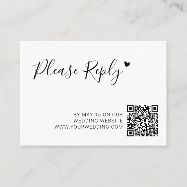 Carte D'accompagnement Script moderne Coeur QR Code Site Mariage RSVP (Devant)