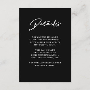 Carte D'accompagnement Script moderne   Détails du Mariage noir