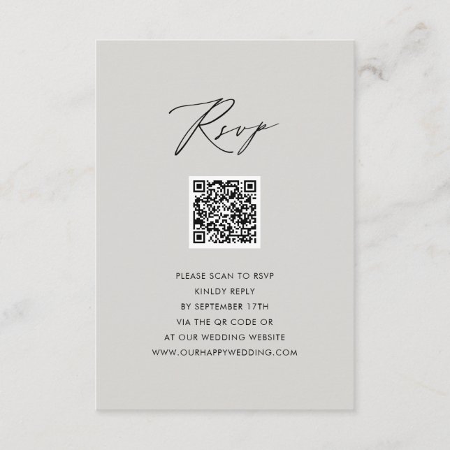 Carte D'accompagnement Script moderne gris élégant Simple QR Wedding RSVP (Devant)