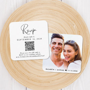 Carte D'accompagnement Script moderne QR Code Mariage RSVP