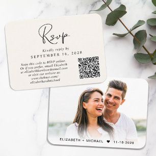 Carte D'accompagnement Script moderne QR Code Photo Cream Wedding RSVP