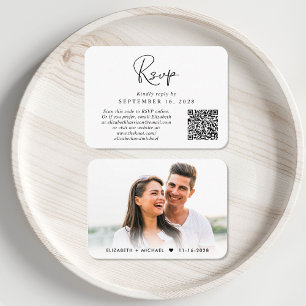 Carte D'accompagnement Script moderne QR Code photo mariage RSVP
