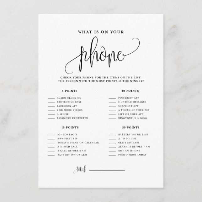 Carte D'accompagnement Script noir Ce qui est sur votre téléphone jeu dou (Devant)