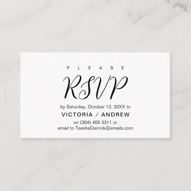 Carte D'accompagnement Script noir esthétique, mariage RSVP réponse (Devant)