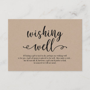 Carte D'accompagnement Script noir kraft rustique, Mariage Wishing Well