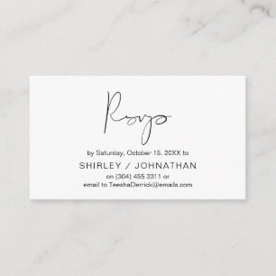 Carte D'accompagnement Script noir minimaliste moderne, RSVP de mariage