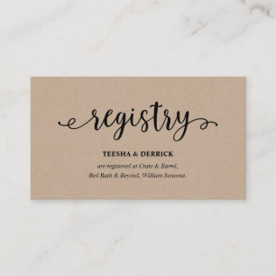 Carte D'accompagnement Script noir rustique kraft, Registre Mariage