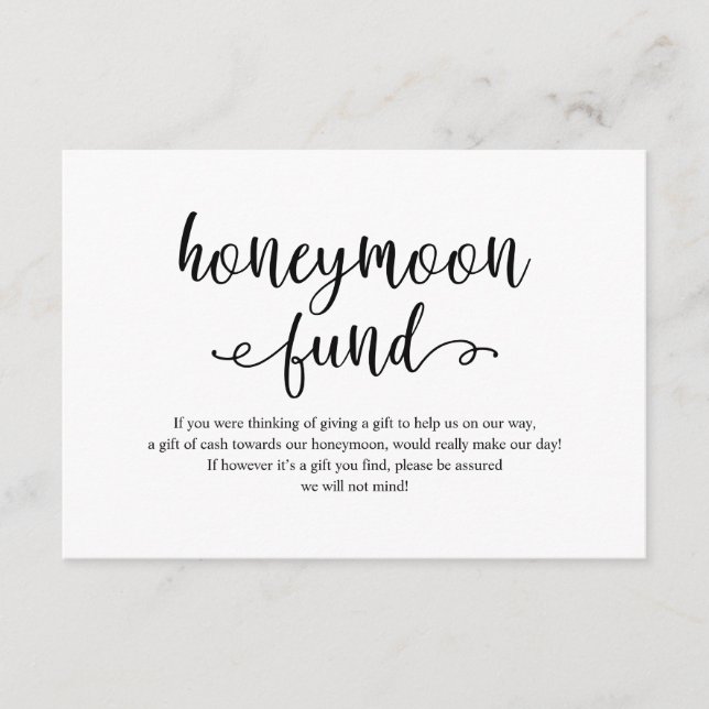 Carte D'accompagnement Script noir rustique, Mariage Honeymoon Fund souha (Devant)