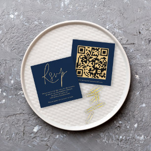 Carte D'accompagnement Script QR Code Mariage or Marine bleu RSVP