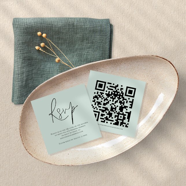 Carte D'accompagnement Script QR Code Mint Green Wedding RSVP (Créateur téléchargé)