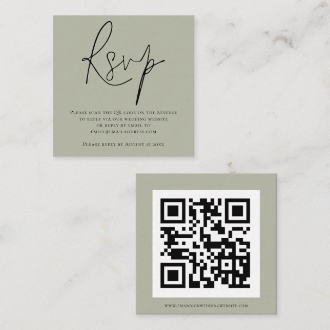 Carte D'accompagnement Script QR Code Soft Sage Green Wedding RSVP (Devant / Derrière)