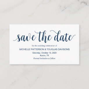 Carte D'accompagnement Script rustique, bleu marine, mariage Enregistrer 