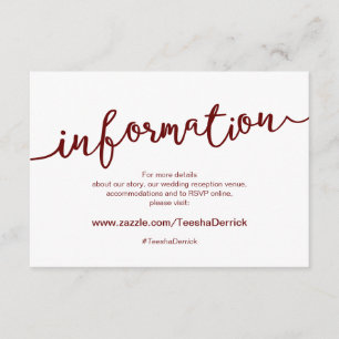 Carte D'accompagnement Script rustique Bourgogne, Détails Mariage, RSVP