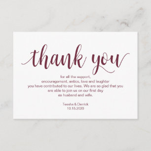 Carte D'accompagnement Script rustique, Bourgogne, Merci Mariage