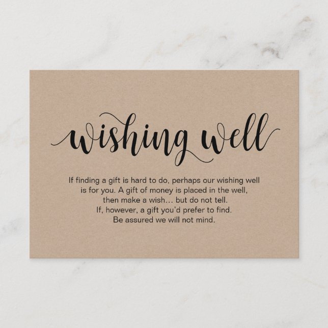 Carte D'accompagnement Script rustique kraft, noir, Mariage Wishing well (Devant)