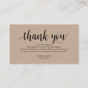 Carte D'accompagnement Script rustique, kraft, noir, Merci Mariage