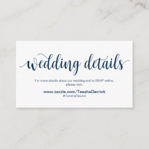 Carte D'accompagnement Script rustique, Navy Blue, Détails Mariages, Hash