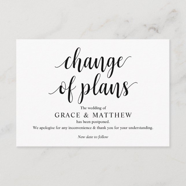 Carte D'accompagnement Script rustique, Noir, Mariage, Repostpone, modifi (Devant)