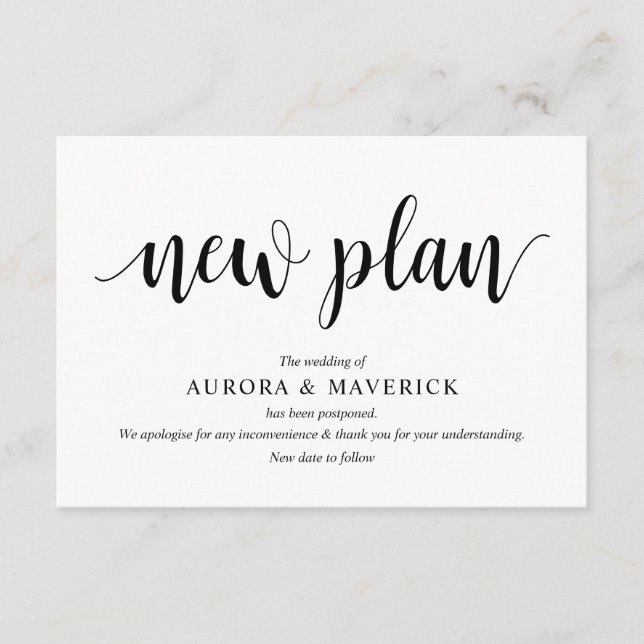 Carte D'accompagnement Script rustique, Noir, Mariage, Repostpone, modifi (Devant)