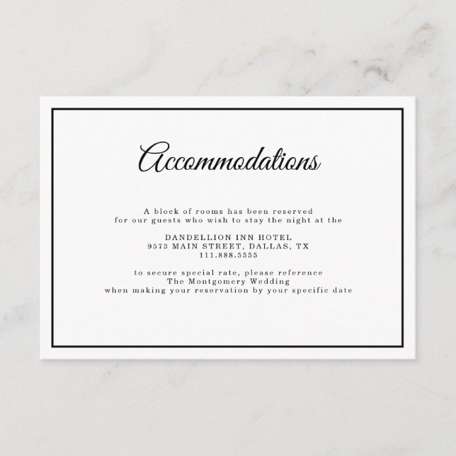 Carte D'accompagnement Script simple et élégant Minimal White Mariage Dét (Devant)