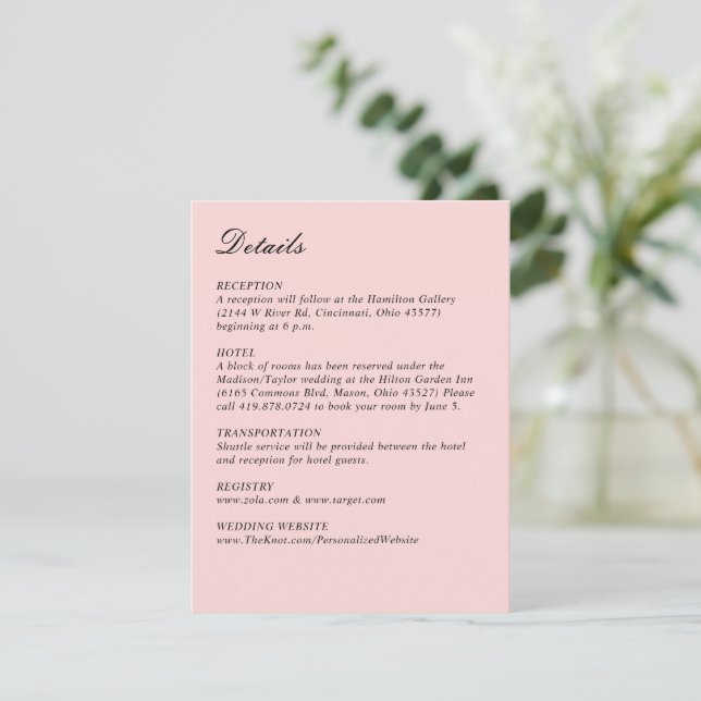 Carte D'accompagnement Script simple Joli rose Mariage vertical (Debout devant)