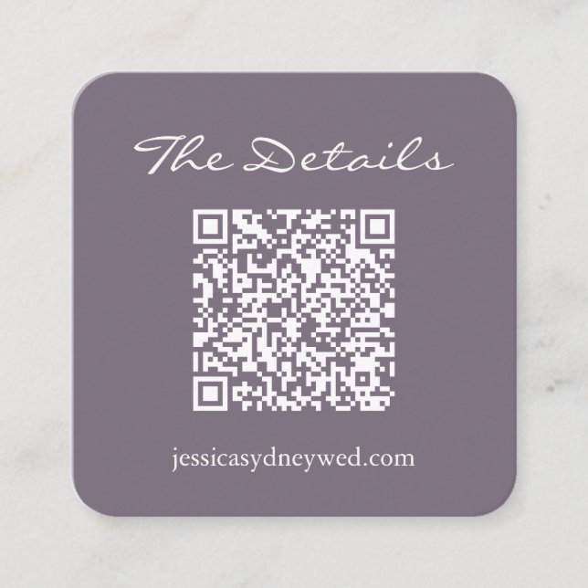 Carte D'accompagnement Script Wedding RSVP Détails QR Code Dusty Purple (Devant)