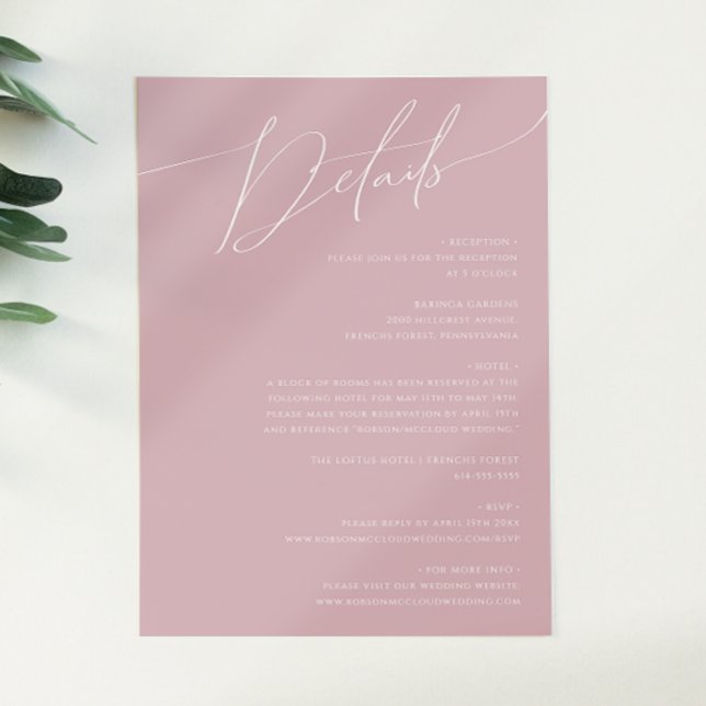 Carte D'accompagnement Script Whimsical | Détails du Rose Dusty (Créateur téléchargé)