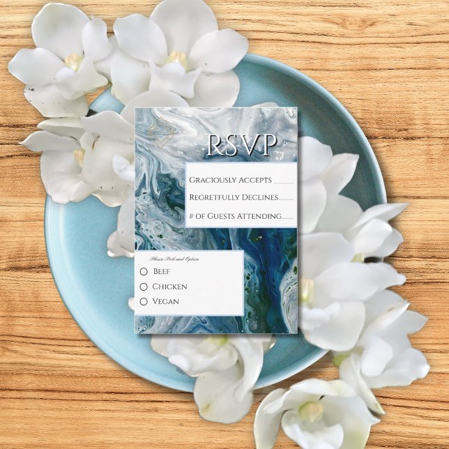 Carte D'accompagnement Sea Blues Alcohol Ink Paint Elegant Wedding  (Créateur téléchargé)