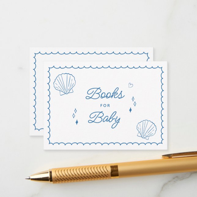 Carte D'accompagnement Sea You Bientôt Main Tirée Baby shower Livres pour (Devant/Arrière en situation)