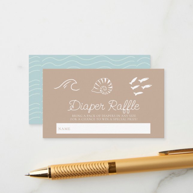 Carte D'accompagnement Sea You Soon Baby Brown Diaper Raffle Ticket (Devant/Arrière en situation)
