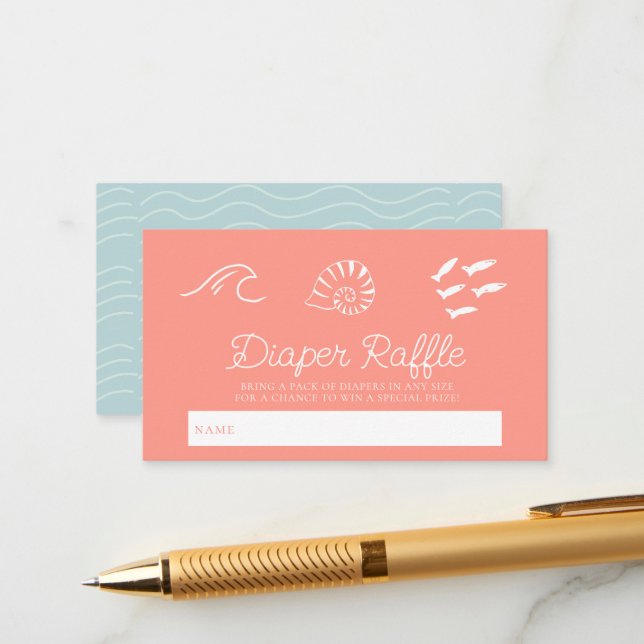 Carte D'accompagnement Sea You Soon Baby Pink Diaper Raffle Ticket (Devant/Arrière en situation)