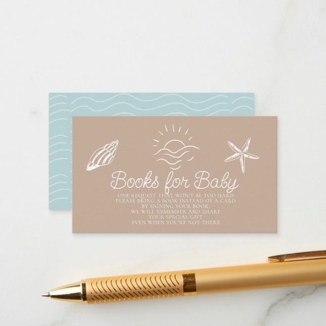 Carte D'accompagnement Sea You Soon Brown Baby Shower Book Request (Devant/Arrière en situation)