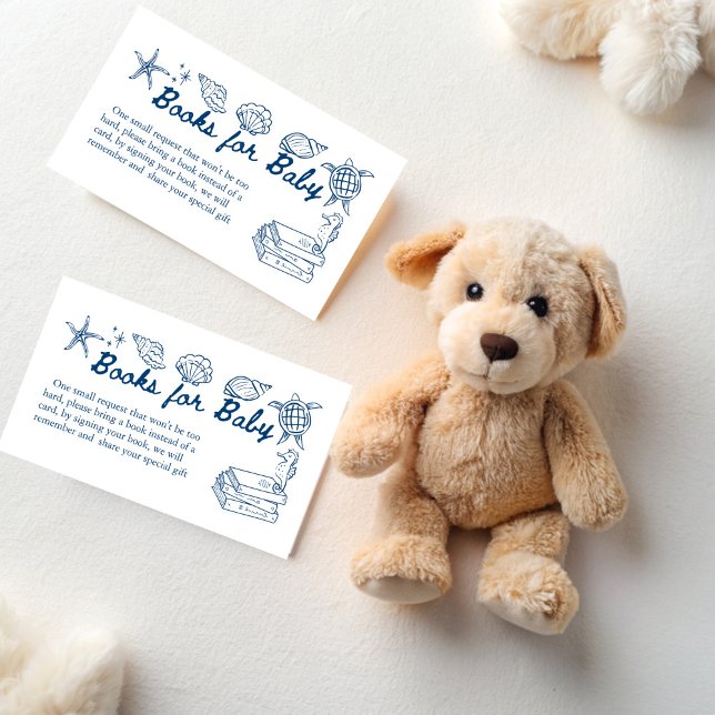 Carte D'accompagnement Sea you soon seashells baby shower book request (Sea you soon seashells baby shower book request enclosure card blue seaside books for baby)