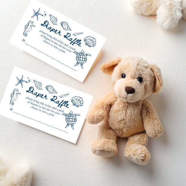 Carte D'accompagnement Sea you soon seashells baby shower diaper raffle (Sea you soon seashells baby shower diaper raffle enclosure card seaside  baby shower raffle tickets)