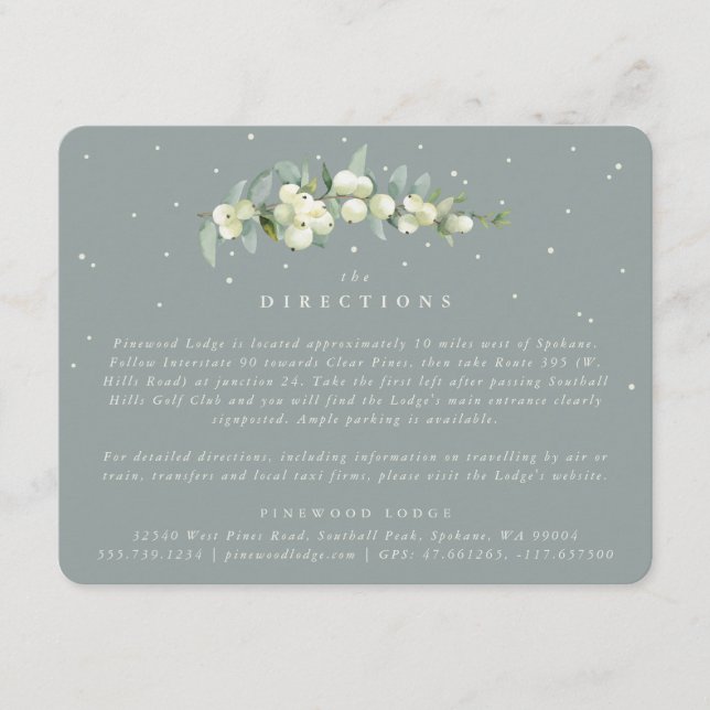 Carte D'accompagnement Seafoam Snowberry+Eucalyptus Mariage Directions (Devant)