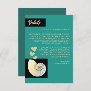 Carte D'accompagnement Seashell and Hearts, Beach Wedding Détail