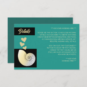 Carte D'accompagnement Seashell and Hearts, Beach Wedding Détail