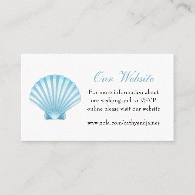 Carte D'accompagnement Seashell Blue Nautical Elegant Wedding Website (Devant)