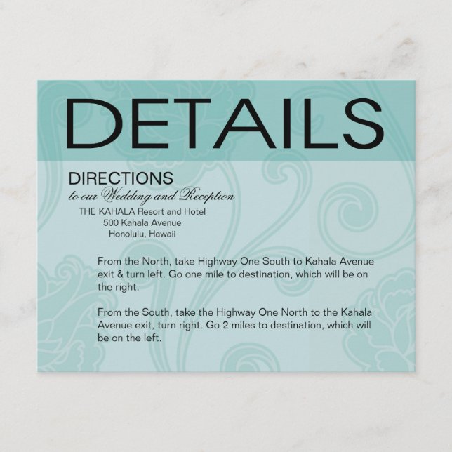 Carte D'accompagnement Seashell Dreams Beach Mariage Directions aqua (Devant)
