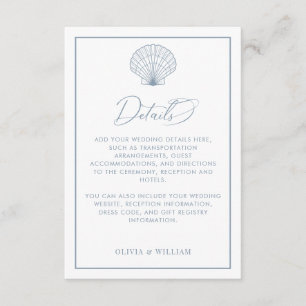Carte D'accompagnement Seashell Dusty Blue Beach Détails du mariage