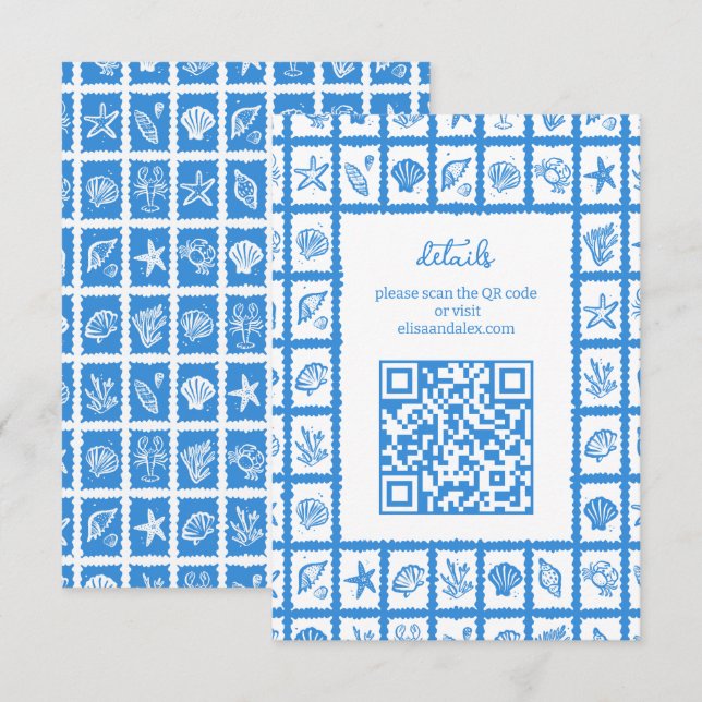 Carte D'accompagnement Seashell Grid Beach Wedding Code QR PERSONNALISÉ (Devant / Derrière)