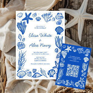 Carte D'accompagnement Seashells Frame Beach Wedding CUSTOM QR Code
