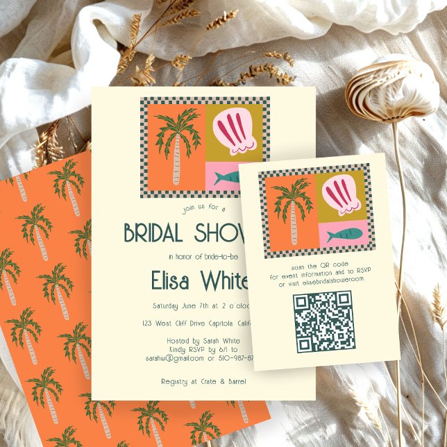 Carte D'accompagnement Seaside Soiree Fête des mariées Moderne Cute CUSTO (Seaside Soiree Bridal Shower Modern Cute CUSTOM QR Enclosure Card
)