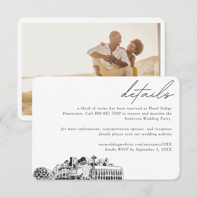 Carte D'accompagnement Seattle Mariage Hotel Détails du bloc de chambre (Devant / Derrière)