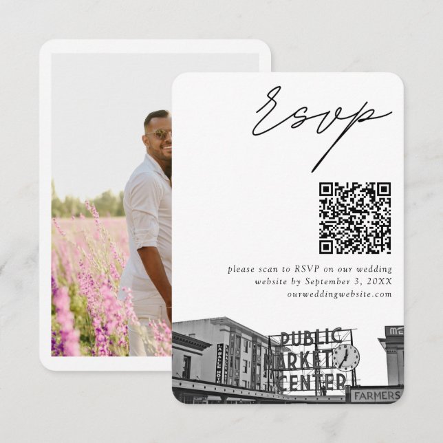 Carte D'accompagnement Seattle Pikes Lieu Mariage RSVP QR Code Petit (Devant / Derrière)
