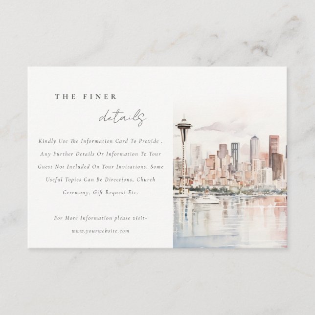 Carte D'accompagnement Seattle Washington Watercolor Scape Wedding Detail (Devant)