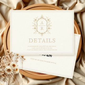 Carte D'accompagnement Sepia crest monogram vintage ivory wedding details
